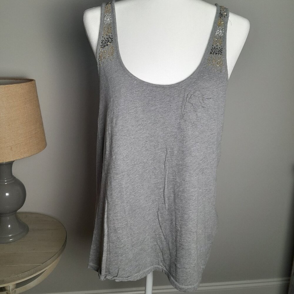 AMERICAN EAGLE Grey Bead Detail With Small Pocket T-shirt Tank